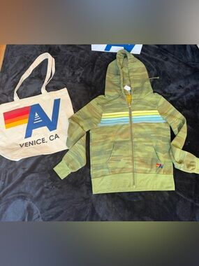 NWT Aviator Nation 5 Stripe Zip Hoodie Sweatshirt in Camo Extra Small + Tote